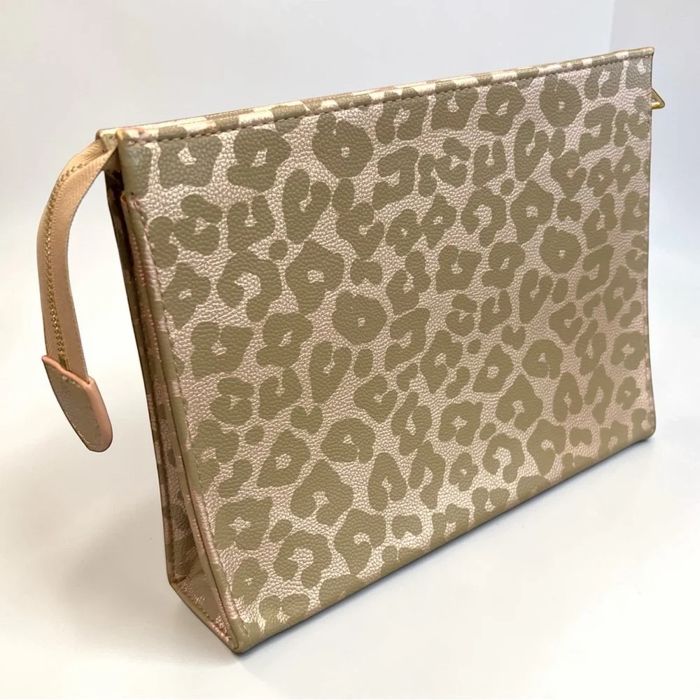 NWT Hollis Leather Leopard Print Accessory Pouch Zippered 10”x7.5” Travel Bag - Picture 6 of 15